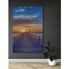 Teona Ahşap Günbatımında Ahşap Iskele Yağlı Boya Görünümlü Ahşap Dekoratif Tablo Dikdörtgen Tablo