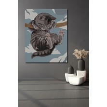 Teona Ahşap Minnoş Kedi Ahşap Dekoratif Tablo Sulu Boya Görünümlü Sanat Eseri Dikdörtgen Tablo