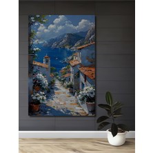 Teona Ahşap Akdeniz Sahili Yağlı Boya Görünümlü Dekoratif Ahşap Tablo Dikdörtgen Tablo