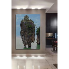 Teona Ahşap Ahşap Dekoratif Tablo Kaya Üzerinde Ev Sulu Boya Görünümlü Sanat Eseri Dikdörtgen Tablo