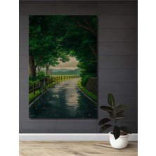 Teona Ahşap Yağmurlu Yolda Bisiklet Sulu Boya Görünümlü Ahşap Dekoratif Tablo Dikdörtgen Tablo