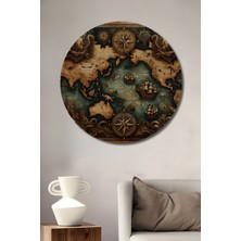 Teona Ahşap Eski Dünya Haritası Ahşap Dekoratif Tablo Yağlı Boya Görünümlü Yuvarlak Tablo