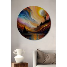 Teona Ahşap Güneşin Büyülü Dansı Yağlı Boya Görünümlü Ahşap Dekoratif Tablo Yuvarlak Tablo