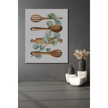 Teona Ahşap Ahşap Mutfak Gereçleri ve Okaliptüs Sulu Boya Görünümlü Dekoratif Ahşap Tablo Dikdörtgen Tablo