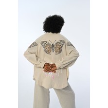 Orfeonegro Kadın Kelebek Nakışlı Oversıze Kimono Ceket