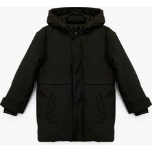 Koton Slim Fit Kapşonlu Mont Siyah Erkek Çocuk Çıtçıt Detaylı Cepli Günlük Kullanım İçin