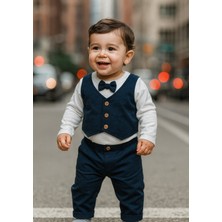 Kids Kingdom Pamuklu Yelekli Papyonlu 2li Erkek Bebek Takım