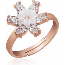 Gumush Gümüş Rose Beyaz Lotus Çiçeği Yüzük