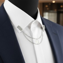 Gümüş Renk Baget Desen Zincirli Gömlek & Ceket & Damatlık & Yaka Iğnesi