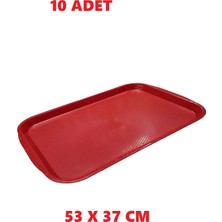 MCM Group 10 Adet Büyük Kırmızı Plastik Servis Tepsisi  Kırılmaz Lokanta Büfe Fast Food Kullanım ( 53 X37 Cm)