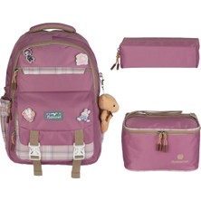 Rky Serenity Relaxion Su Geçirmez Kumaş Kore Tarzı Sırt Çantası Termal Beslenme Çantası ve Kalemlik Üçlü Set