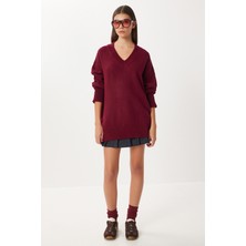 Happiness İstanbul Oversize V Yaka Yumuşak Triko Kazak LCI0056 Bordo