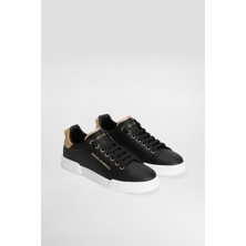 Kadın Metalik Topuk Detaylı Deri Sneakers - Siyah/altın