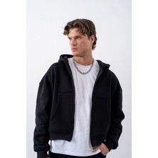 Gothamvibes Erkek Boxy Oversize Fermuarlı Chill Siyah Sweatshirt