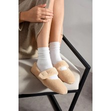 Solario Luna Tavşan Tüyü Lastikli Kaydırmaz Taban Kadın Babet Panduf Ev Terliği