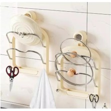 Vakumlu Tencere Kapağı ve Kesme Tahtası Tutucu - Vakumlu Yapışkanlı Duvar & Dolap Içi Raf