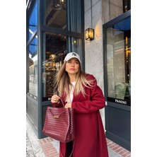 Sue Store Koyu Kırmızı Astarlı Kaşe Kaban