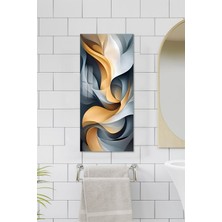 KutuTR Temperli Cam Dik Tablo 30X60 cm Ebadında Hd Uv Baskı – Altın ve Gri Soyut Desen - DCT011