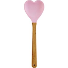 Turanyolu Ahşap Saplı Silikon Kalp Desenli Spatula - Şık ve Pratik
