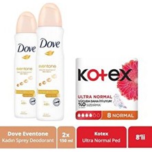 Dove Kadın Sprey Deodorant Eventone 150 ml X2 + Kotex Ped Ultra Normal 8'li