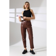 Lubiti Kadın Trend Deri Pantolon Beli Pensli Fermuar Kapamalı