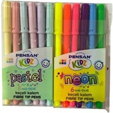 Pensan Kidz Keçeli Kalem 12 Renk Set - 6 Renk Neon 6 Renk Pastel