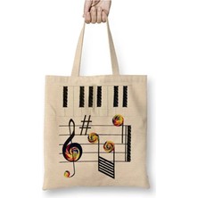 Toyaso Piano Piyano Müzik Notaları Bez Çanta Uzun Saplı Alışveriş Çantası Plaj Çantası