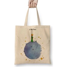 Toyaso Küçük Prens Le Petit Prince Beyaz Bez Çanta Uzun Saplı Alışveriş Çantası Plaj Çantası