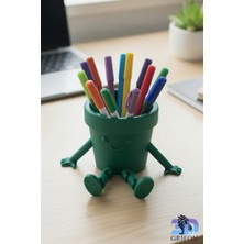 Grifon3D Eğlenceli Ofis ve Çalışma Masası Dekorasyonu | 3D Baskı Pla Şirin Mavi Kalemlik ve Organizer