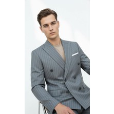 Plus Scorpion Gri Çizgili Erkek Kruvaze Blazer Ceket – Italyan Kesim, Şık ve Modern Tarz