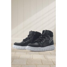 Rakerplus Hakiki Deri Siyah Gri Fermuarlı Erkek Çocuk Bot