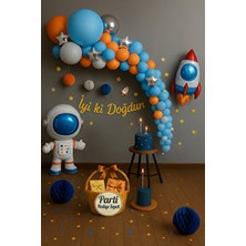 Uzay Temalı Parti Hediye Sepeti Doğum Günü Süsleme Seti Lacivert Renk Astronot ve Roket Balon