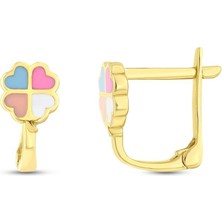 Assos Pırlanta Çiçek Figürlü Altın Çocuk Küpe - 14K