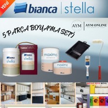 Bianca Stella Yeni Nesil Dönüşüm Boyası Avantajlı Boya Seti 1 Litre Boya - 0,5 Litre Maximo Vernik - Boya Tavası - Kadife Rulo - Ipek Fırça