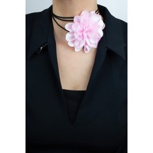 Liveyn Design Bağcıklı Kumaş Çiçek Choker Gül Kolye
