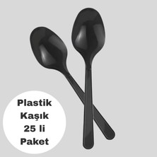 Deniz Parti Siyah Renkli Plastik Kaşık 25 Li Paket