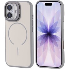 Ecruz iPhone 17 Kılıf M-Safe Şarj Özellikli Kamera Standlı Zore Notron Kapak - Gri