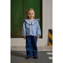 Fahhar Kids Geniş Yakalı Çizgili Gömlek Mavi