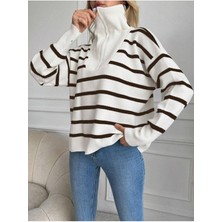 Ribana Classic Kadın Bisiklet Yaka Leopar Desenli Sakallı Yumoş Triko Kazak