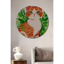 Teona Ahşap Sevimli Kedi ve Papatyalar Pastel Boya Görünümlü Ahşap Dekoratif Tablo Yuvarlak Tablo
