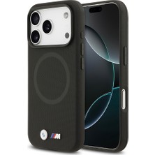 iPhone 17 Pro Uyumlu Kılıf Bmw Lisanslı M-Safeli Metal Logolu Delikli M Dizayn Deri Kapak Siyah