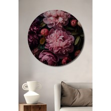 Teona Ahşap Büyülü Çiçek Tüy Tablo Yağlı Boya Görünümlü Dekoratif Ahşap Tablo Yuvarlak Tablo