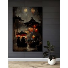 Teona Ahşap Çin Sokaklarında Yağlı Boya Görünümlü Ahşap Dekoratif Tablo Dikdörtgen Tablo
