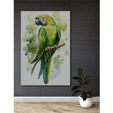 Teona Ahşap Sulu Boya Görünümlü Yeşil Papağan Tablo Dekoratif Ahşap Tablo Dikdörtgen Tablo