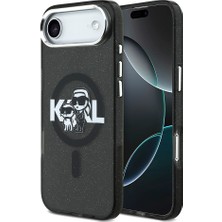 iPhone 17 Air Kılıf Karl Lagerfeld Lisanslı Parlayan Simli Karl & Choupette Sketch Logo Kapak Siyah