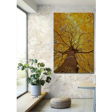 Teona Ahşap Altın Yapraklar Yağlı Boya Görünümlü Ahşap Tablo Dikdörtgen Tablo