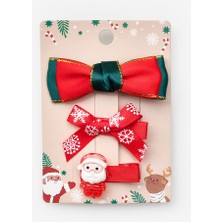 Le Mabelle Kırmızı  Noel Baba Figürlü Kız Çocuk 3'lü Klips Toka Set