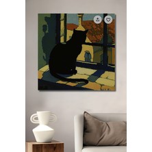 Teona Ahşap Kara Kedi Manzaralı Yağlı Boya Görünümlü Ahşap Dekoratif Tablo Dikdörtgen Tablo