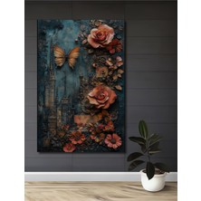 Teona Ahşap Ahşap Dekoratif Tablo Gızemlı Bahçe Kelebek ve Gül Yağlı Boya Görünümlü Sanat Eseri Dikdörtgen Tablo