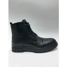 Ataç Hakiki Deri Içi Tüylü Esnek Kauçuk Tabanlı Bağcıklı Fermuarlı Postal Kışlık Erkek Bot C-9640173ATC